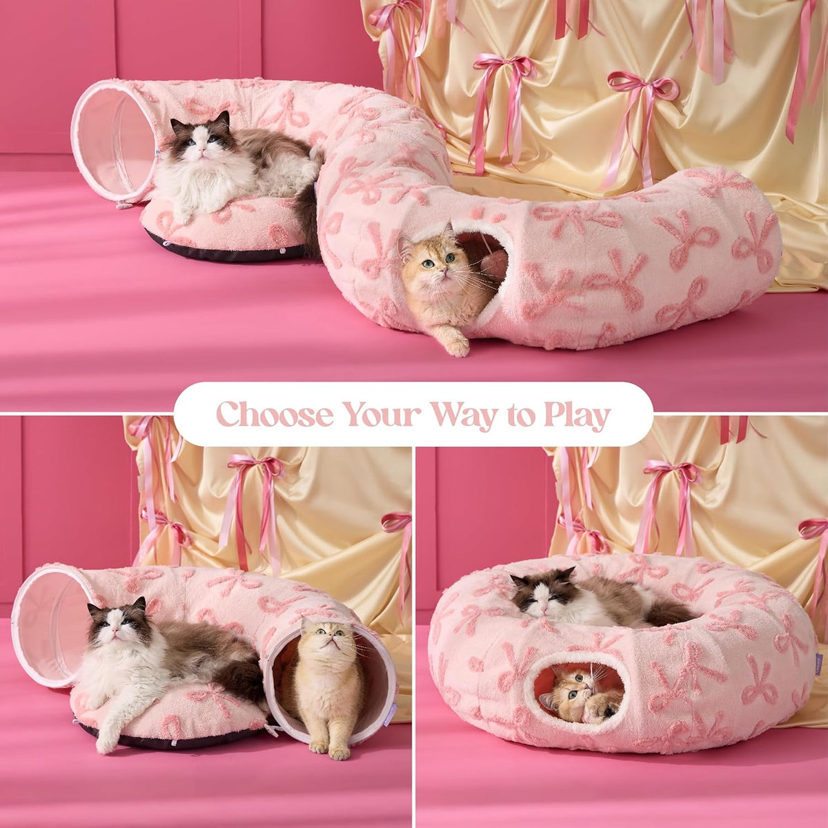 Lesure Cat Tunnel Bed for Indoor Cats - Cute Cat Donut Tunnel Toys with Washable Circle Cushion