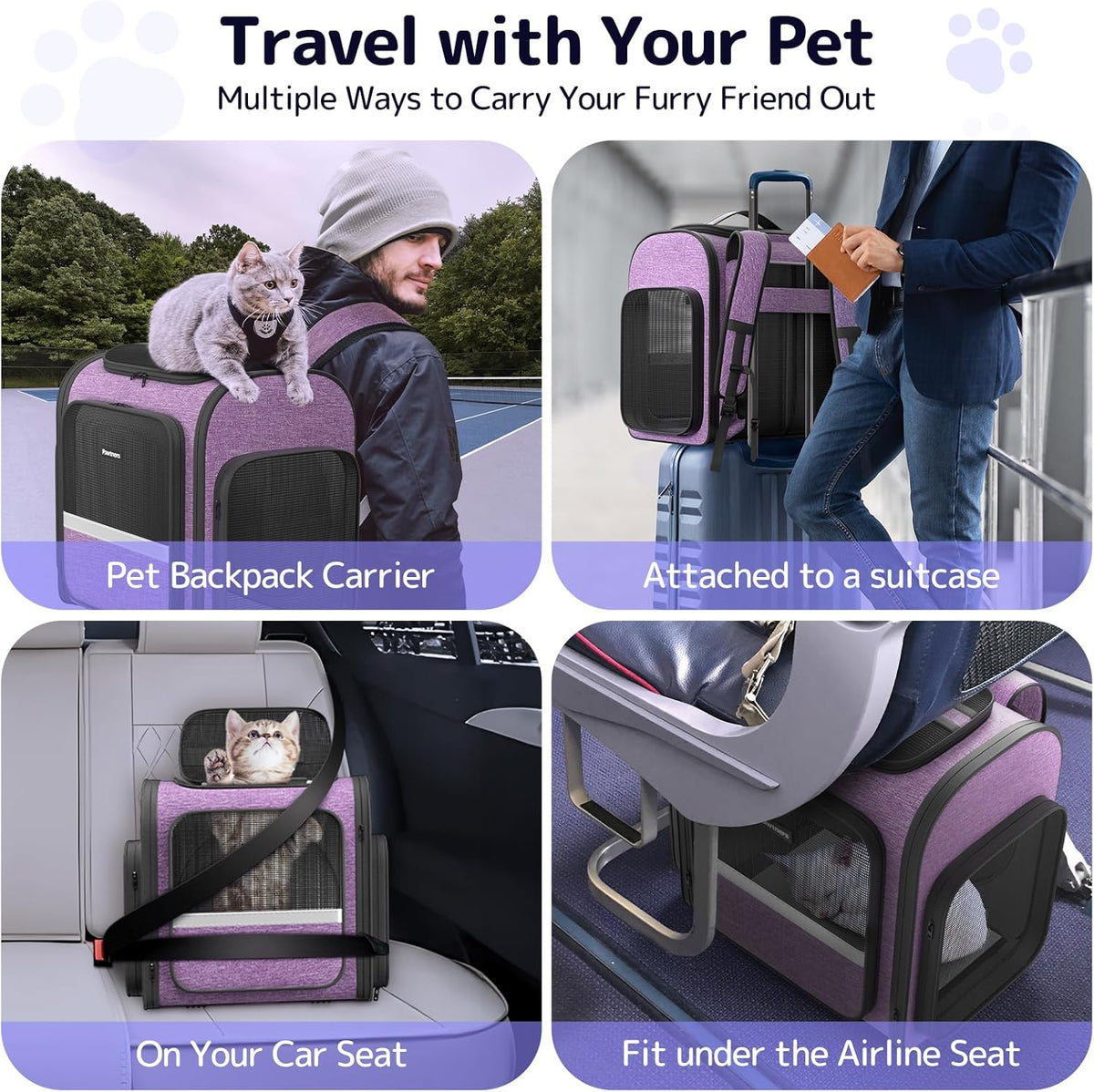 Pawtners Cat Carrier Backpacks Expandable Cat Backpack with Breathable Mesh, Pet Carrier Backpack