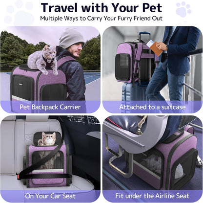 Pawtners Cat Carrier Backpacks Expandable Cat Backpack with Breathable Mesh, Pet Carrier Backpack