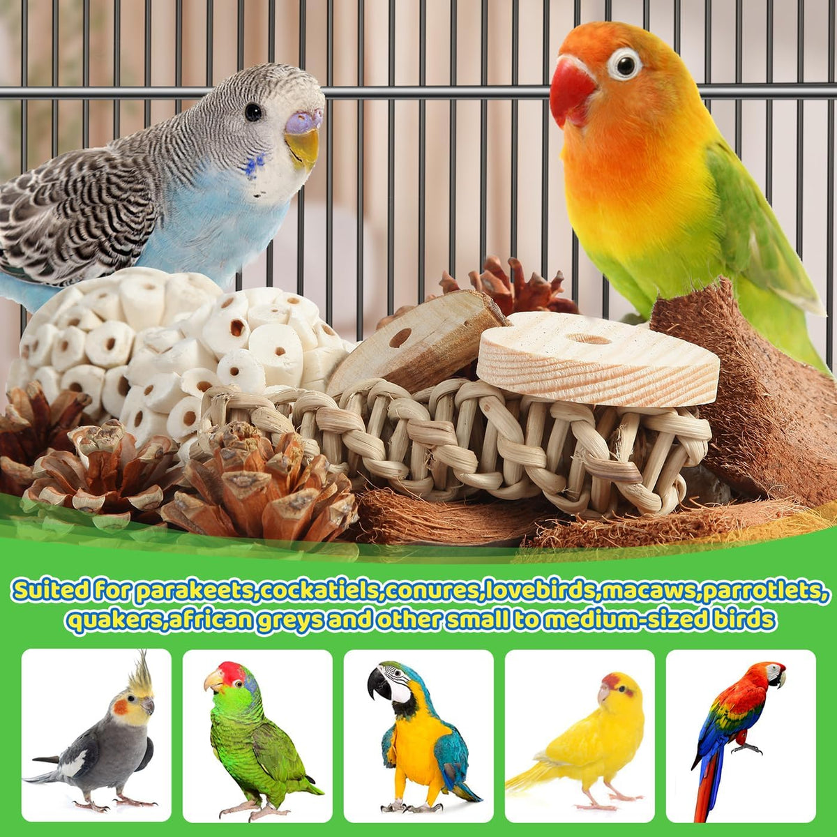 Kyouki Bird Toys Parrot Natural Bird Foraging Box Foot Toys for Parakeets,Cockatiels,Conures,Love