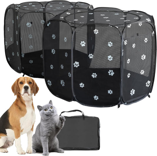 2-in-1 Cat Playpen, Pop Up Dog Pet Playpen for Indoor Outdoor Cats Enclosure, Portable Pet Playpen
