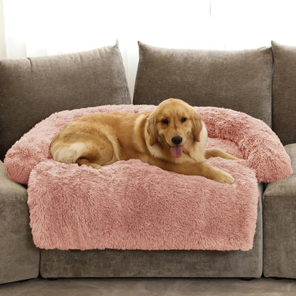GGIB Calming Dog Bed Fluffy Plush Dog Mat for Furniture Protector with Removable Washable Cover for