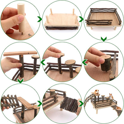 HOSUKKO Hamster Climbing Toys Wooden Hamster Playing Activity Set, Hamster Activity Playground