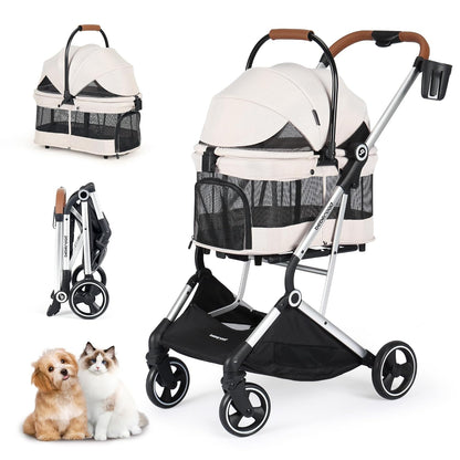 T3 Pro 3-in-1 Small Pet Stroller for Dog & Cats, 4 Wheels with Detachable Carrier with Pad, Canopy