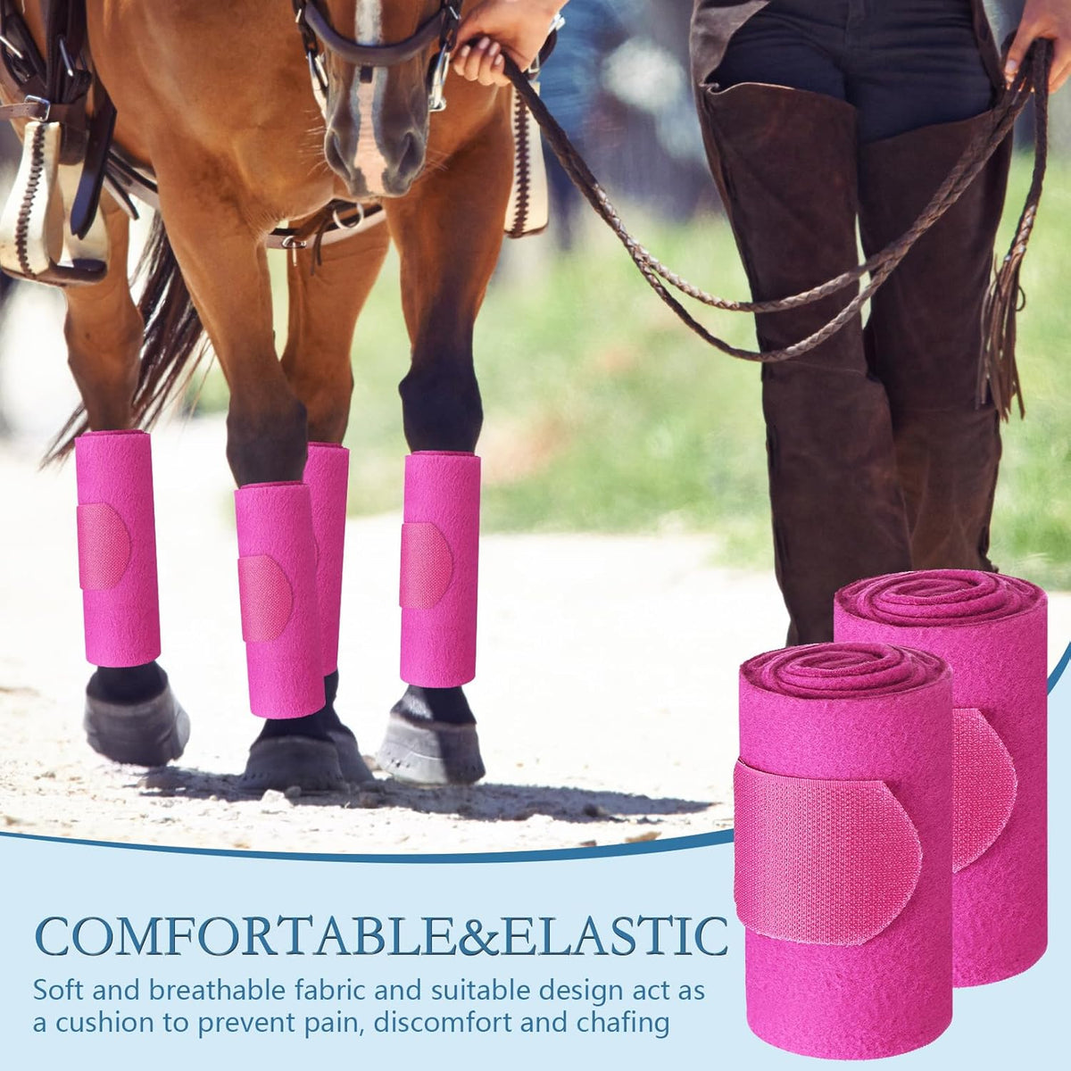 Set of 4 Horse No Bow Bandage 3D Contoured Standing Wrap Bandages Stable Nylon Horse Leg Wraps for