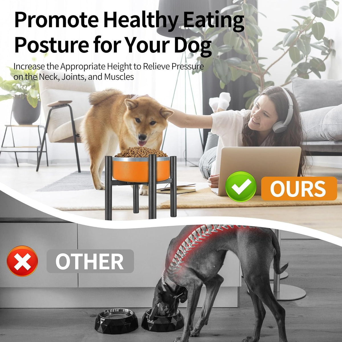Lifted Dog Bowl Stand - Without Bowls, Single Raise Pet Food Table Adjustable Wide 6-10", Tall 8 10