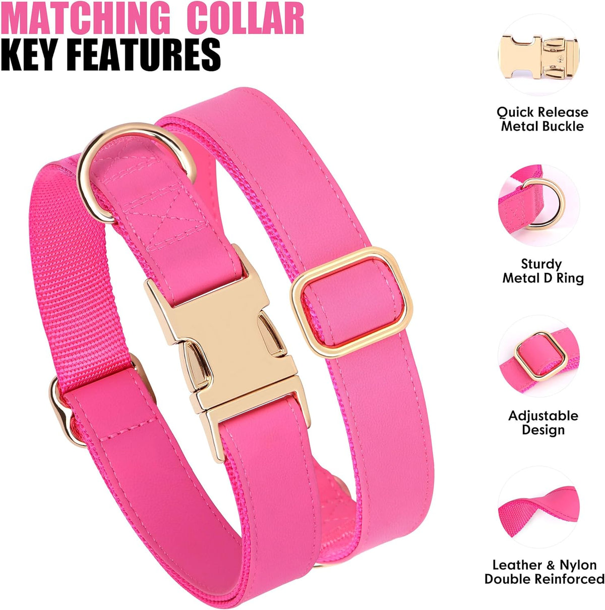 PET ARTIST Soft PU Leather Dog Collar, Bright & Stylish Hot Pink Dog Collar Girl with Quick Release