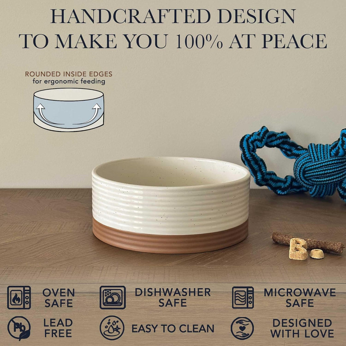 Mora Ceramic Pet Bowl - Large Food/Water Dish for Large Dogs, Cats, Great Dane, Mastiff - 50oz or 8