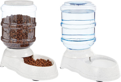 Amazon Basics Automatic Dog Cat Water Dispenser Gravity Feeder Set, Pack of 2, Small, 6-Pound Food