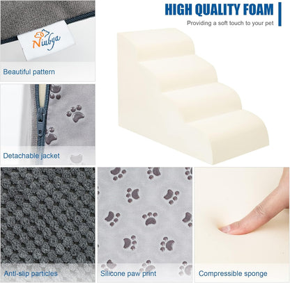 Dog Stairs for Small Dogs - High Density Foam Dog Ramp, Extra Wide Pet Steps with Non-Slip Bottom