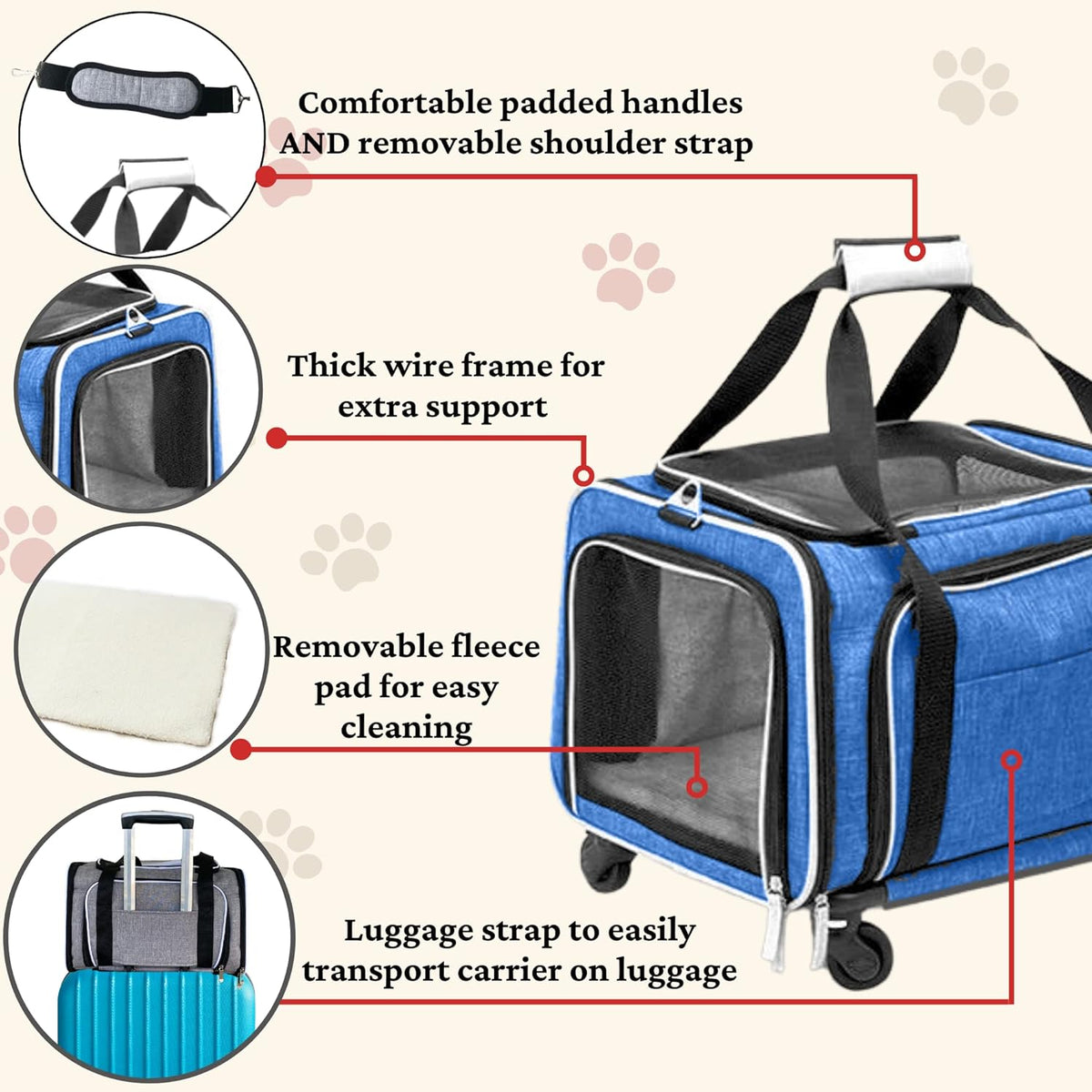Airline Approved Expandable Premium Pet Carrier on Wheels- Two Sided Expandable Rolling Carrier