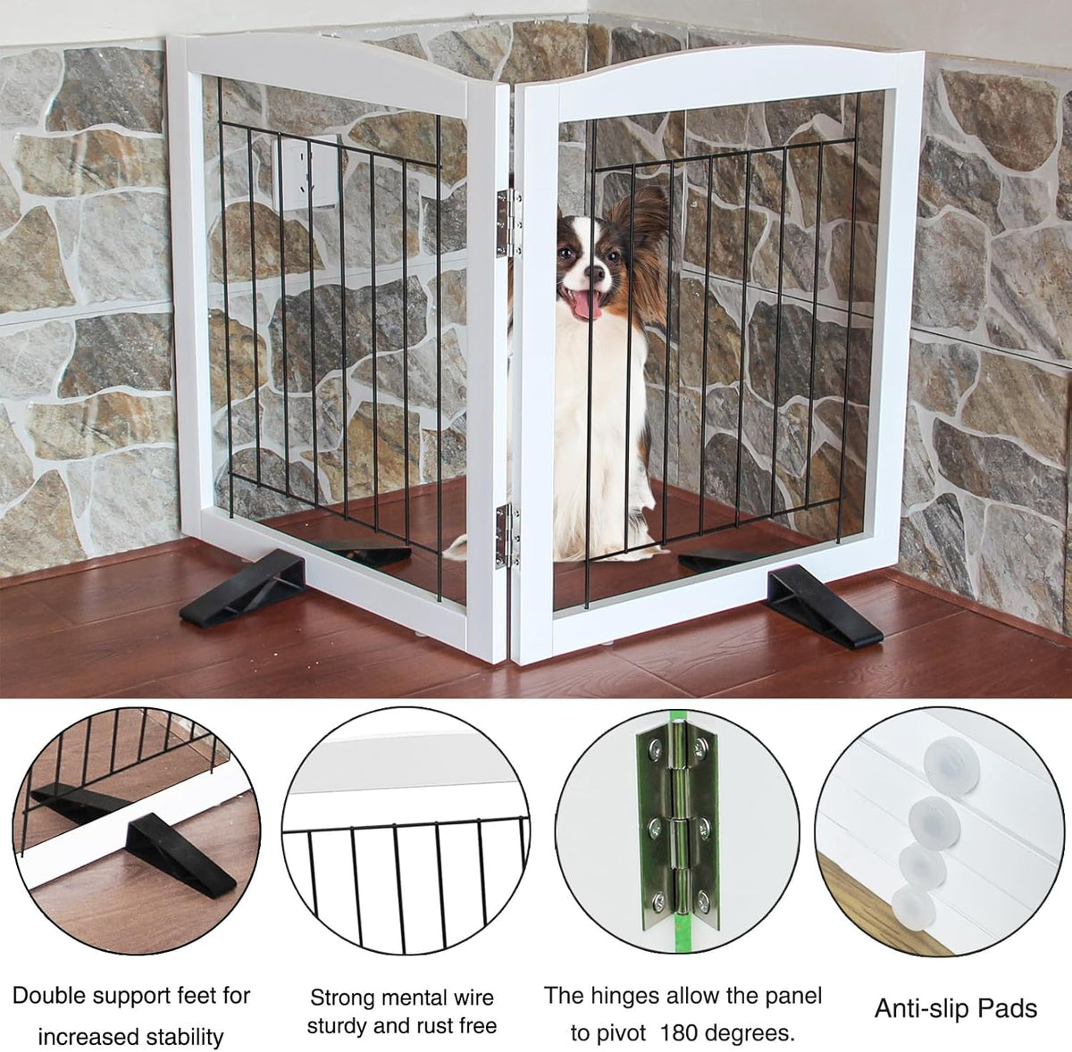 ZJSF Freestanding Dog Fence Indoor, Foldable Dog Gate for Doorways, Stairs or Hallways, Sturdy Wood