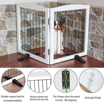 ZJSF Freestanding Dog Fence Indoor, Foldable Dog Gate for Doorways, Stairs or Hallways, Sturdy Wood