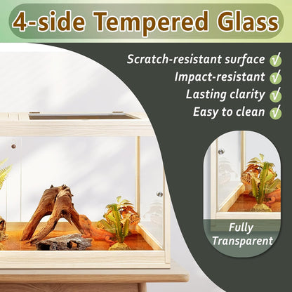 PROLEE Tempered Glass Bearded Dragon Tank,63 Gallon Reptile Tank with Meatl Mesh Roof and Front