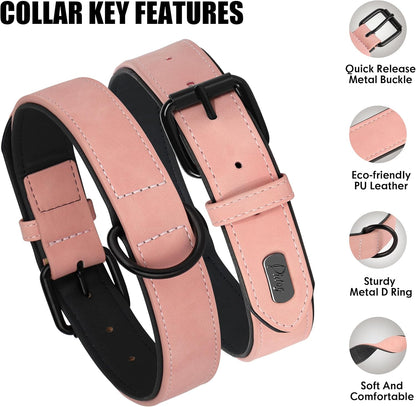 Didog Soft Padded PU Leather Dog Collar, Breathable and Adjustable Pink Dog Collars for Small Dogs