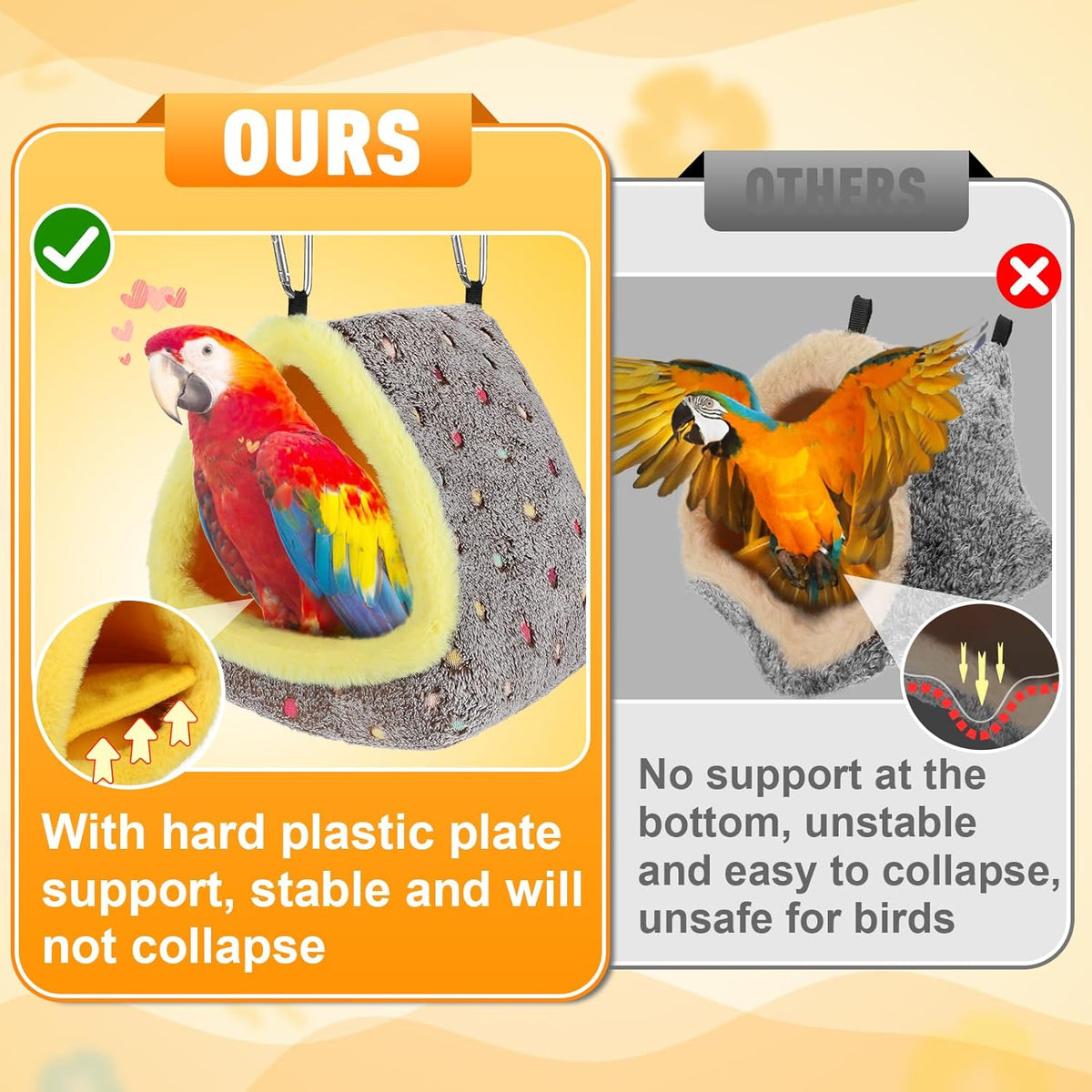 MEWTOGO Large Warm Bird Nest House - Cozy Bird Bed for Cage with Mat, Hanging Hammock Shed Hideaway