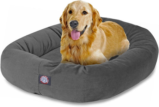 Majestic Pet 40 Inch Suede Calming Dog Bed Washable 40x29x9 (Inch) – Cozy Soft Round Donut Dog Bed