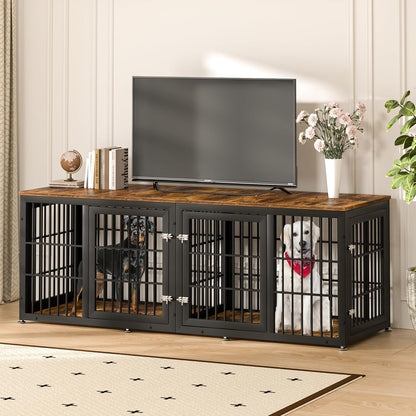 78 Inch Double Dog Crate Furniture, Heavy Duty Extra Large Cage Furniture with Divider for 2 Dogs