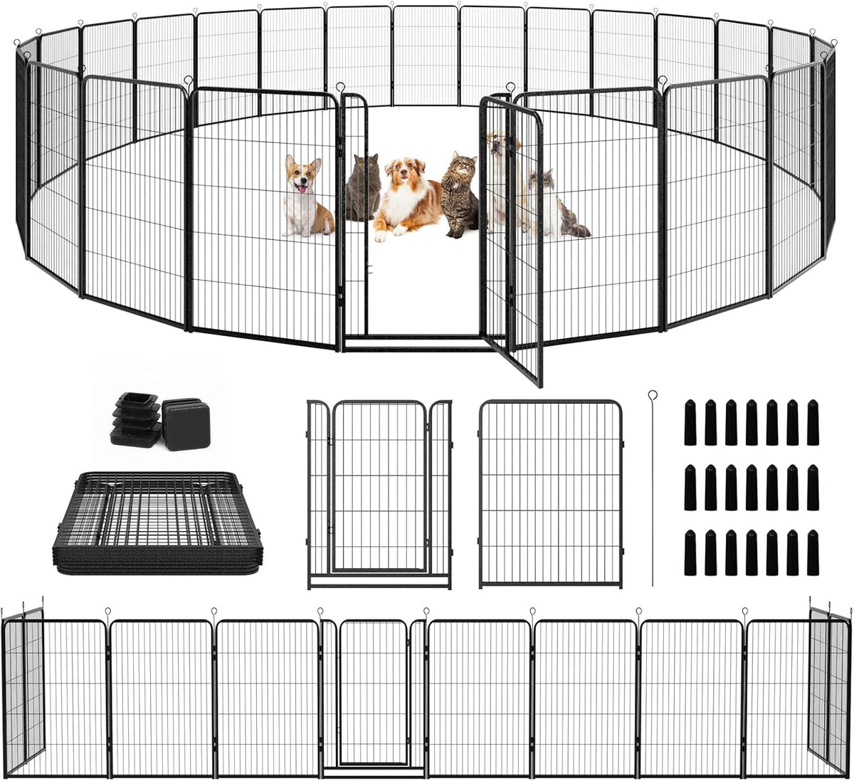 Dog Playpen Outdoor Extra Wide 24 Panels Heavy Duty Dog Fence 47" Height Anti-Rust with Doors