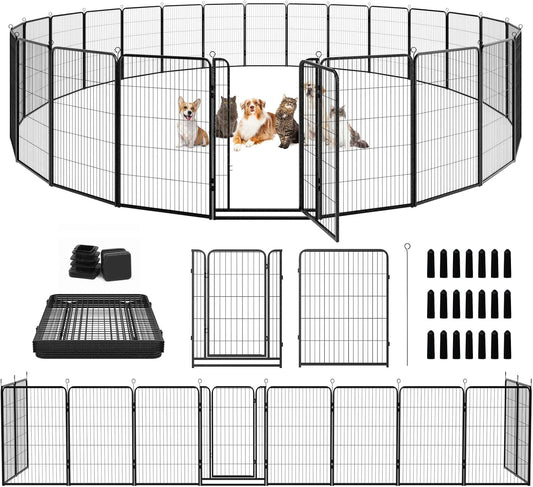Dog Playpen Outdoor Extra Wide 24 Panels Heavy Duty Dog Fence 47" Height Anti-Rust with Doors