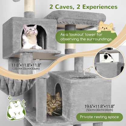 Globlazer Cat Tree Tower, 76-Inch Extra Tall Multi-Level Cat Furniture with Cozy Condos, Hammock
