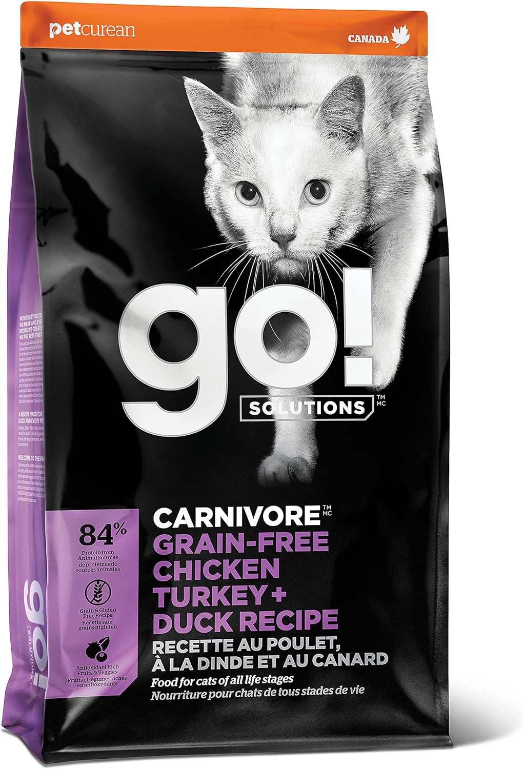 Go! Solutions Carnivore, Grain-Free, Protein Rich Dry Cat Food, Chicken, Turkey and Duck Recipe, 8