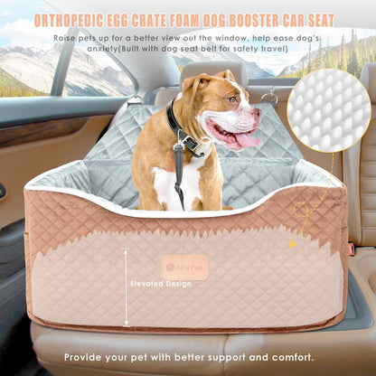 Memory Foam Booster Dog Car Seat Medium Dogs, Elevated Pet Car Seat Under 45 LBS, Detachable