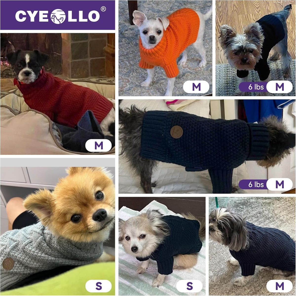 cyeollo Small Dog Sweater Warm Turtleneck Knitted Pet Winter Dog Clothes with Leash Hole Puppy
