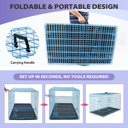 BestPet | Dog Crate | 48" | Blue | Foldable Metal Kennel with Double Doors, Secure Slide-Bolt