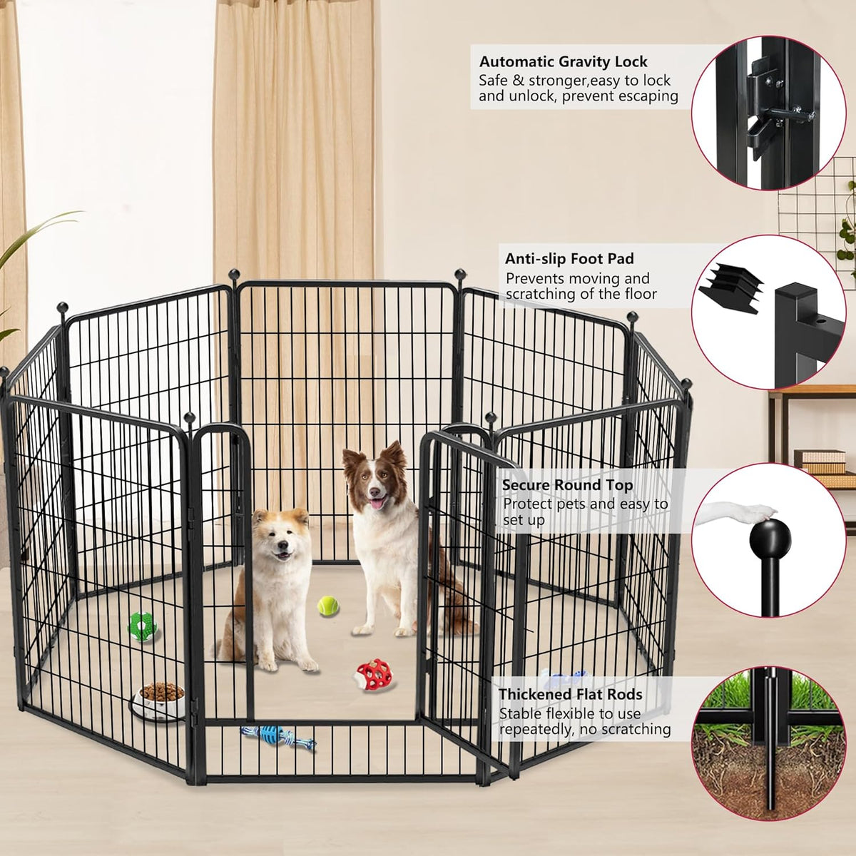 Dog Playpen 40 inch 32 Panels Indoor Outdoor Dog Pen for Large/Medium/Small Dogs Heavy Duty Metal