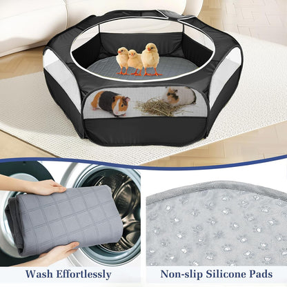 2-in-1 Small Animals Playpen with Pad, Waterproof Small Pet Cage Tent with Reusable Pad, Portable