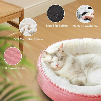 23in Pink Round Cat Dog Bed for Large Medium Small Dogs Cats, Machine Washable Sleeping Sofa