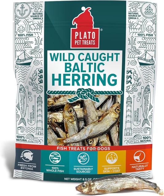 PLATO Pet Treats Fish Dog Treats - Air-Dried, Single Ingredient Dog Treat - with Omega 3 & 6 Fatty
