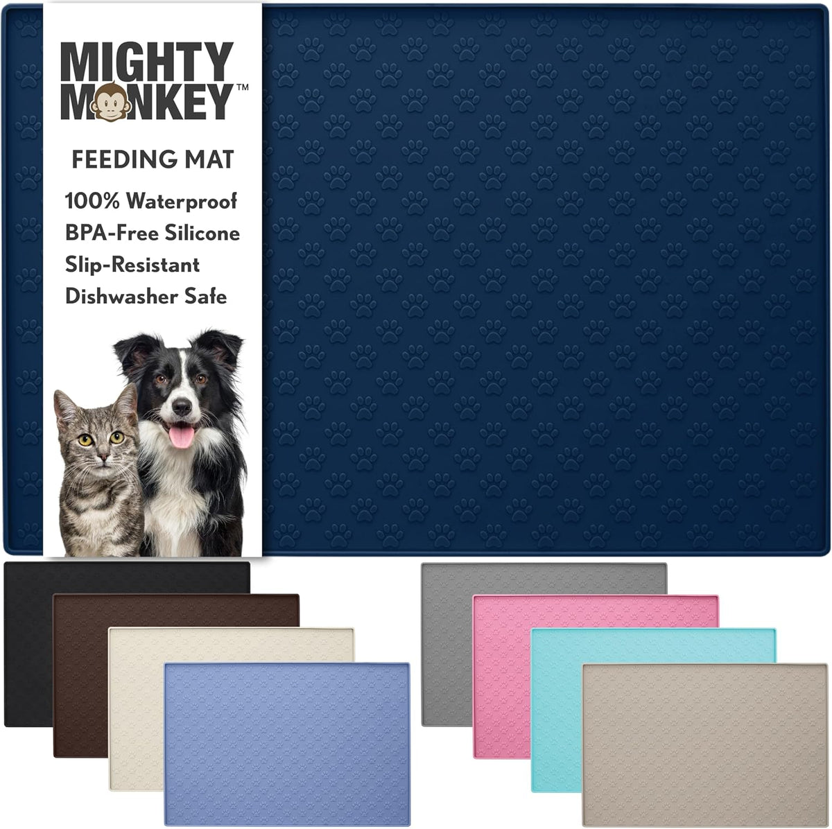 MIGHTY MONKEY 100% Waterproof Dog Food Mat, Raised Edges Silicone Pet Feeding Placemat for Cat