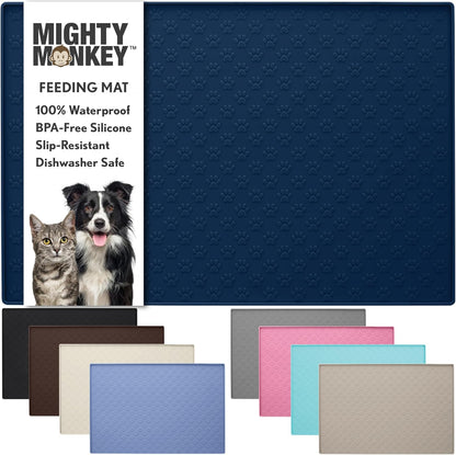 MIGHTY MONKEY 100% Waterproof Dog Food Mat, Raised Edges Silicone Pet Feeding Placemat for Cat