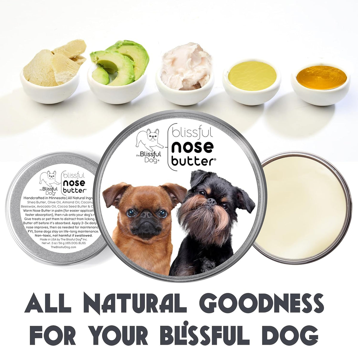 The Blissful Dog Brussels Griffon Nose Butter for Dry, Cracked Skin, Lick-Safe Dog Nose Balm with