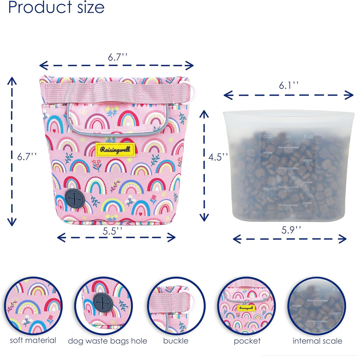 Dog Treat Pouch for Pet Walking and Training with Clicker 2 Cup Silicone Bag Small Fanny Pack