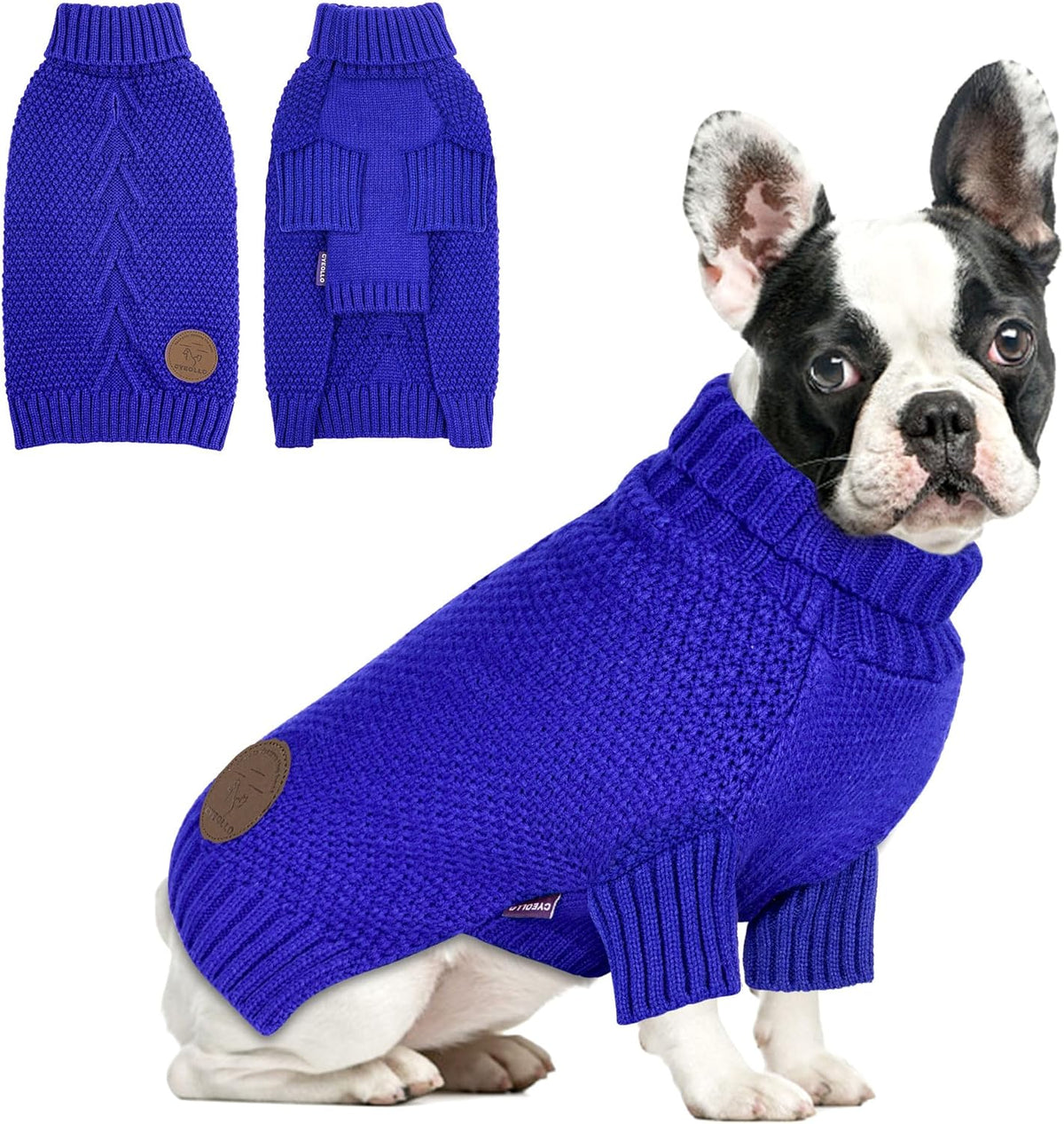 cyeollo Dog Sweater Pullover Turtleneck for Dogs, Classic Knitwear Fall Winter Cold Weather Pet