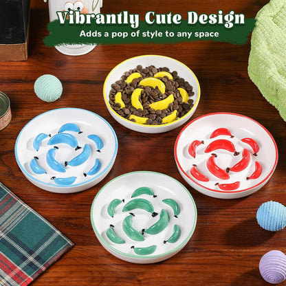 Ceramic Cat Slow Feeder Bowl - Vibrant Cat Feeding Bowl - Cute Maze Food Dish for Slow Eating