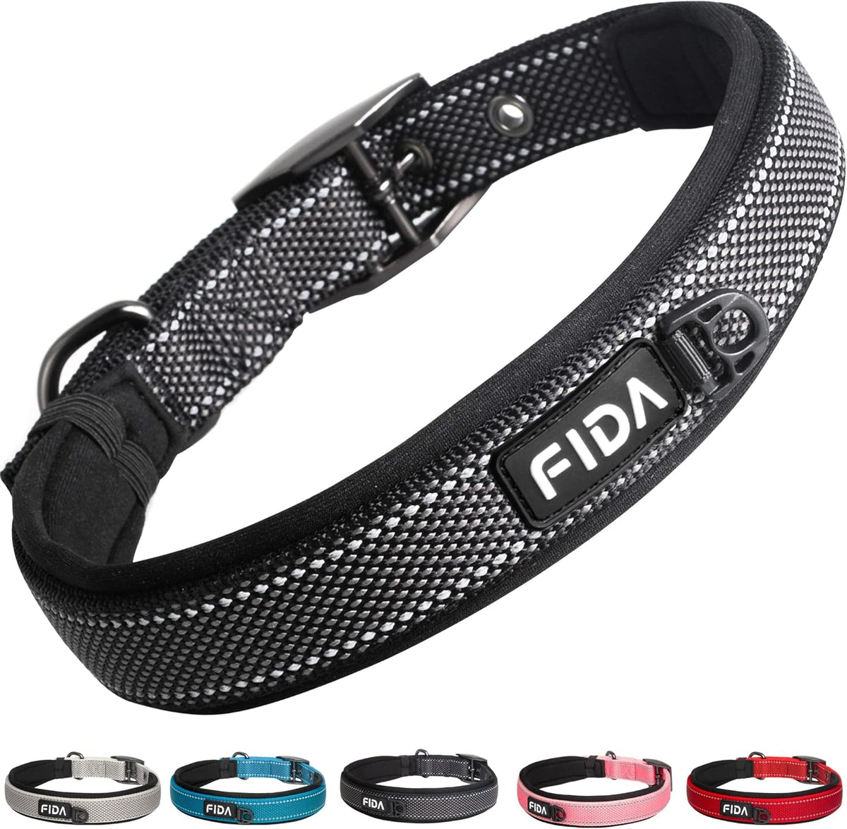 Fida Heavy Duty Dog Collar, Ultra Comfortable Soft Neoprene Padded, Adjustable Reflective Nylon Pet