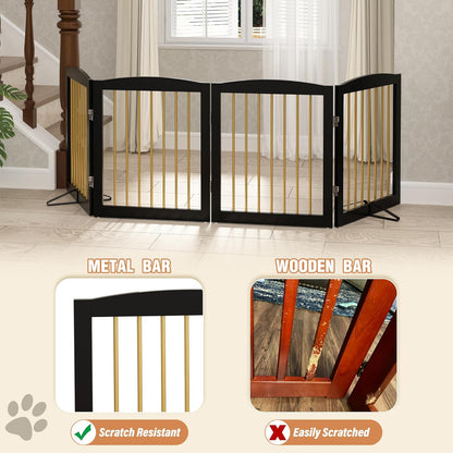 Freestanding Pet Gate for Dogs, Foldable Wooden Dog Gate for House, Indoor Dog Gate for Stairs