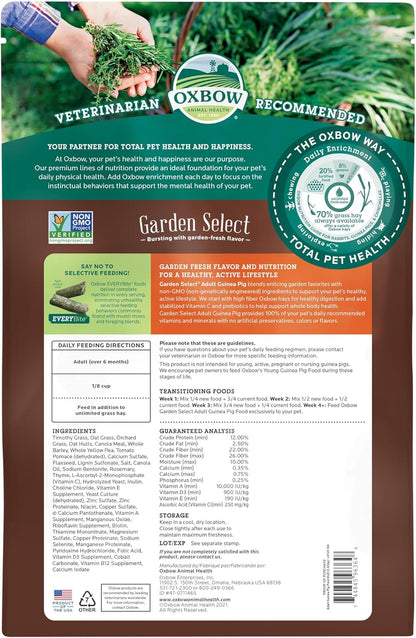 Oxbow Garden Select Guinea Pig Food, Adult, Made Timothy Hay for Guinea Pig, Pet Food Pellets with