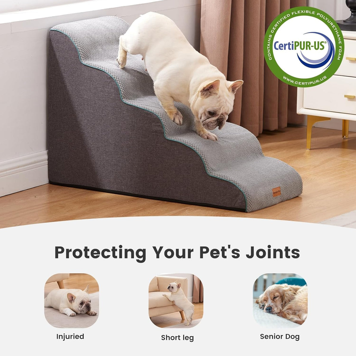 Gardner Pet Dog Stairs for Small Dogs 22.8" H, Curved 5-Step Pet Stairs, Dog Steps for High Bed