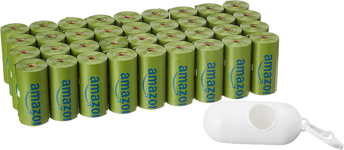 Amazon Basics Dog Poop Bags with Dispenser, 540 Count, Enhanced for Guaranteed Leakproof, Talcum
