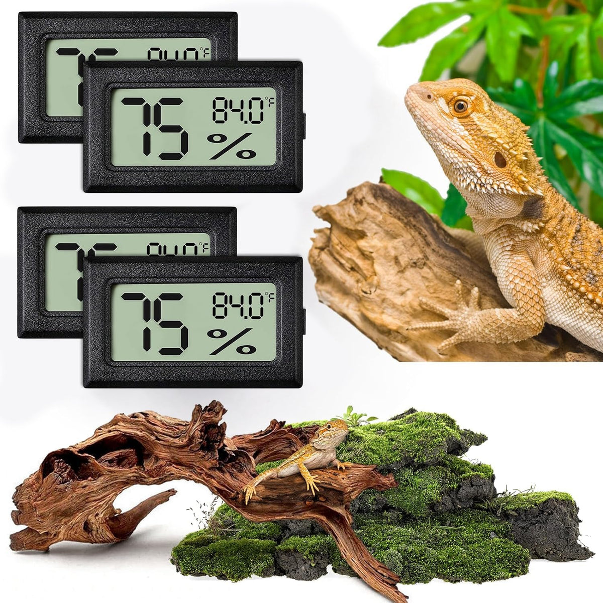 Reptile Thermometer and Humidity Gauge,4PCS Digital Adhesive Reptile Hydrometer Thermomete Tank