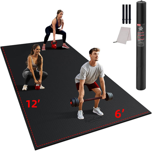 Large Exercise Mat for Home Workout,12‘x6’/10'x6'/9'x6'/8'x6'/7'x5'/6'x4' (7mm) Extra Thick Workout