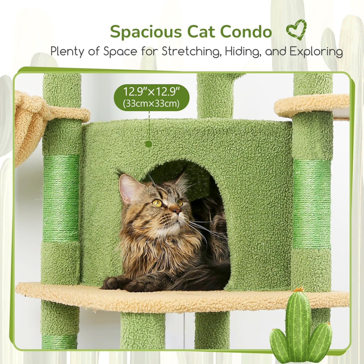 Globlazer Cactus Corner Cat Tree Tower with Scratching Post for Indoor Cats, 51in Multi-Level Cat