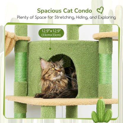 Globlazer Cactus Corner Cat Tree Tower with Scratching Post for Indoor Cats, 51in Multi-Level Cat