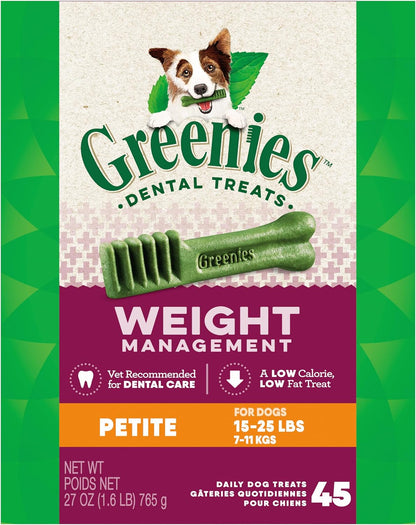 Greenies Weight Management Petite Dog Dental Chews Weight Control Dog Treats, 27 oz. Pack (45