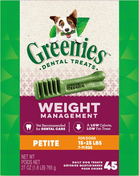 Greenies Weight Management Petite Dog Dental Chews Weight Control Dog Treats, 27 oz. Pack (45